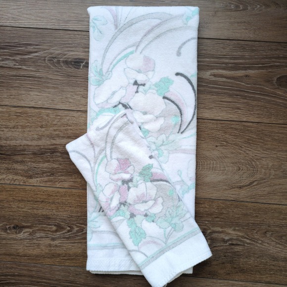 Vtg 70s Springmaid Anastasia Floral 1 Bath & 1 Hand Towel Andre Richard Poppies - Picture 3 of 5